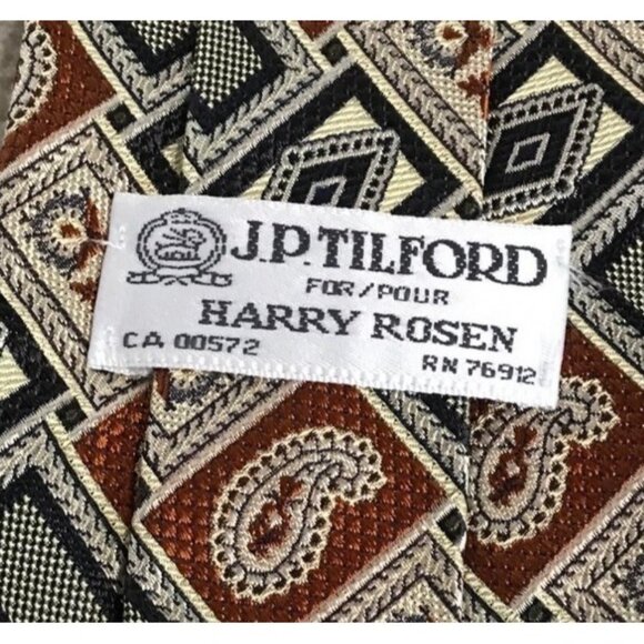 JP Tilford Harry Rosen Tie Mens Paisley Geometric Silk Tie Multicolor - Picture 3 of 4